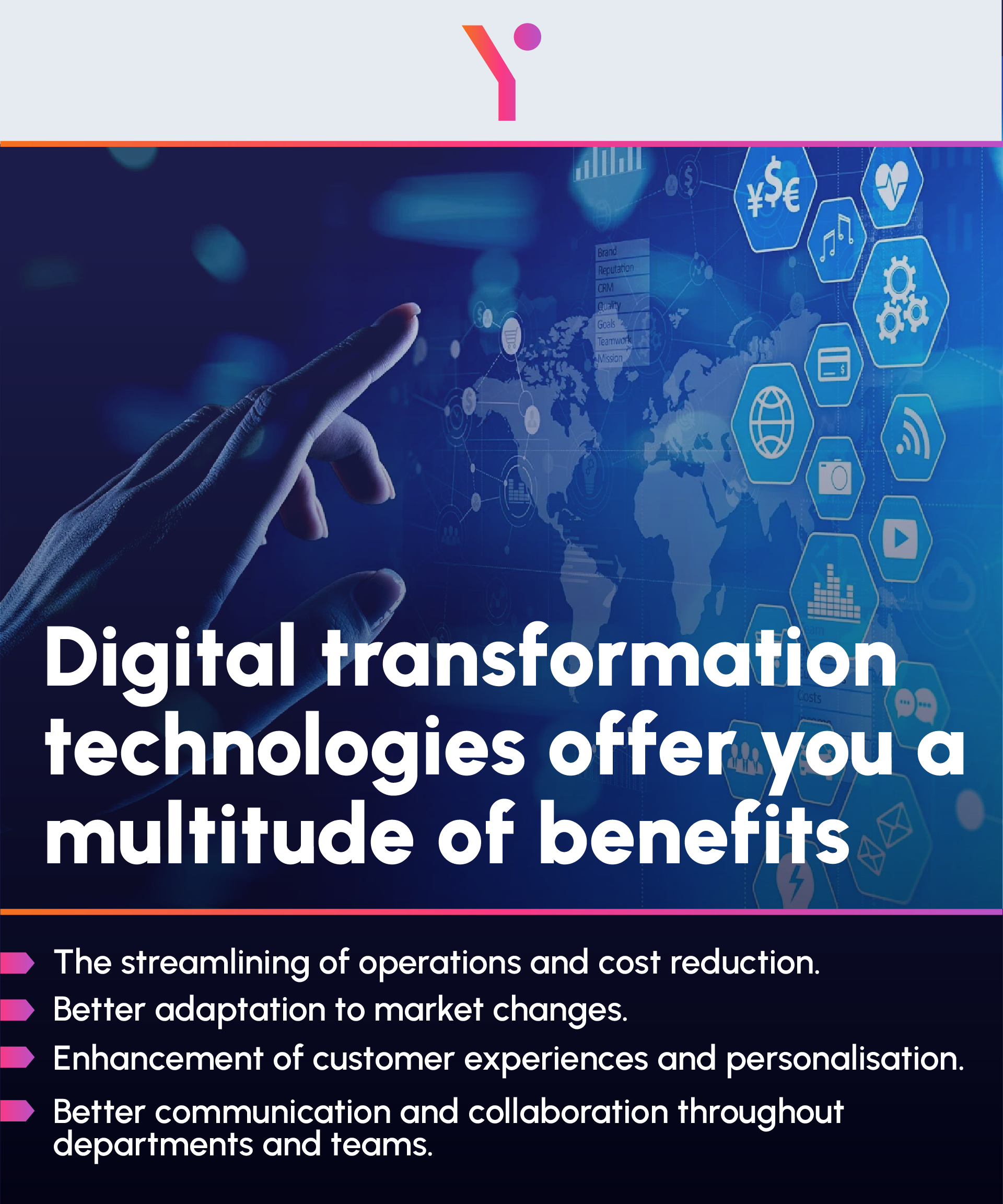 Pointers of the benefits of digital transformation technologies in infographic form